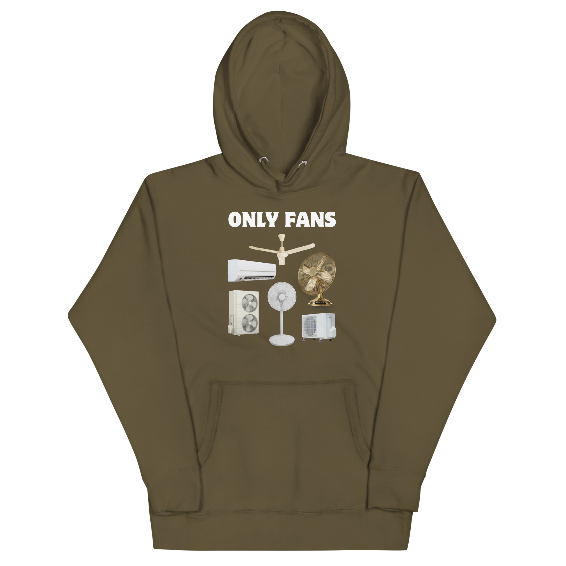 Funny Only Fans parody premium graphic hoodie in military green by Boozy Fox