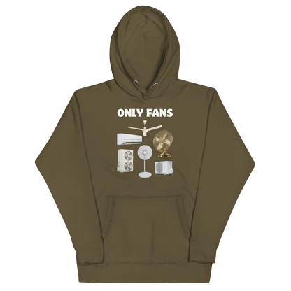 Funny Only Fans parody premium graphic hoodie in military green by Boozy Fox