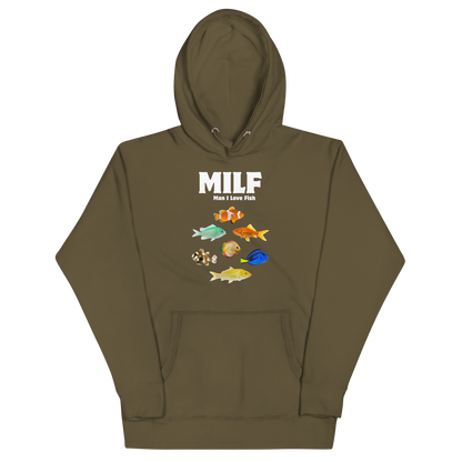 Funny Man I Love Fish premium graphic hoodie in military green by Boozy Fox