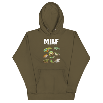 Funny Man I Love Frogs premium graphic hoodie in military green by Boozy Fox