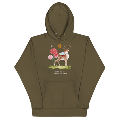 Funny Summer Is a State of Mind Deer premium graphic hoodie in military green by Boozy Fox