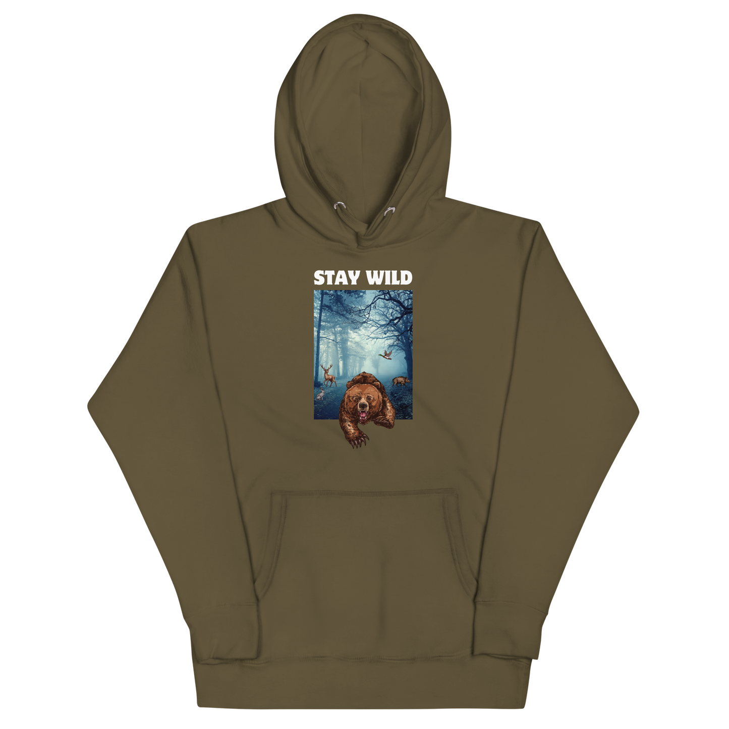 Funny Stay Wild Bear premium graphic hoodie in military green by Boozy Fox