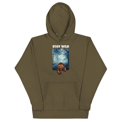 Funny Stay Wild Bear premium graphic hoodie in military green by Boozy Fox