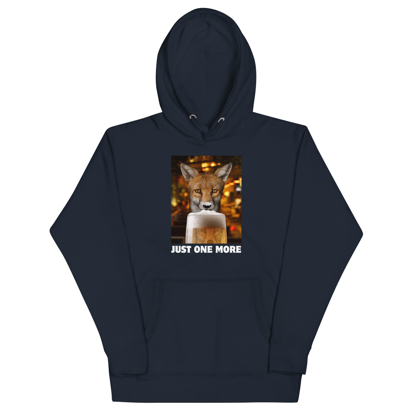 Funny Just One More Fox premium graphic hoodie in navy blazer by Boozy Fox