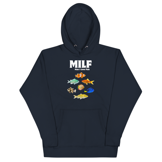 Funny Man I Love Fish premium graphic hoodie in navy blazer by Boozy Fox