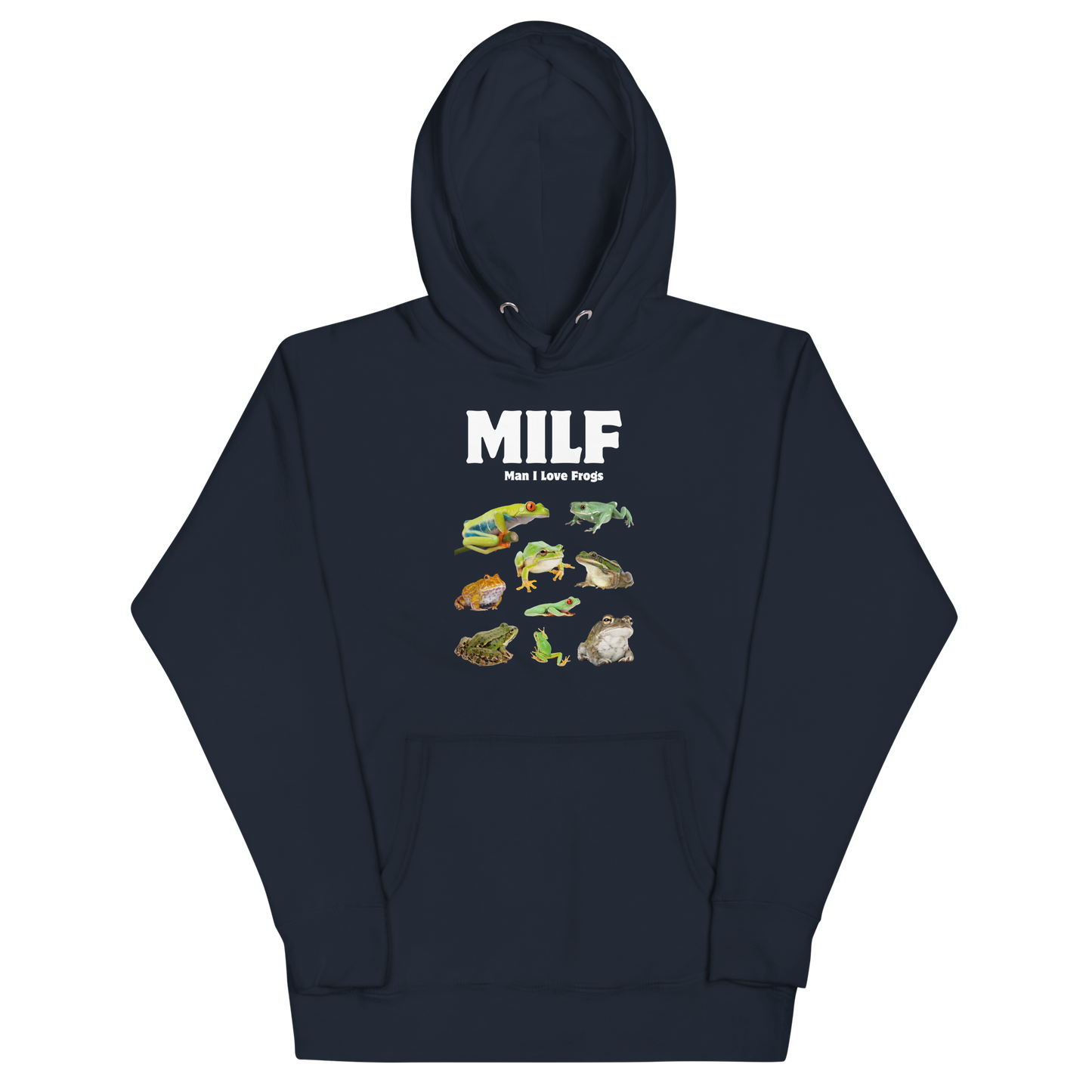 Funny Man I Love Frogs premium graphic hoodie in navy blazer by Boozy Fox