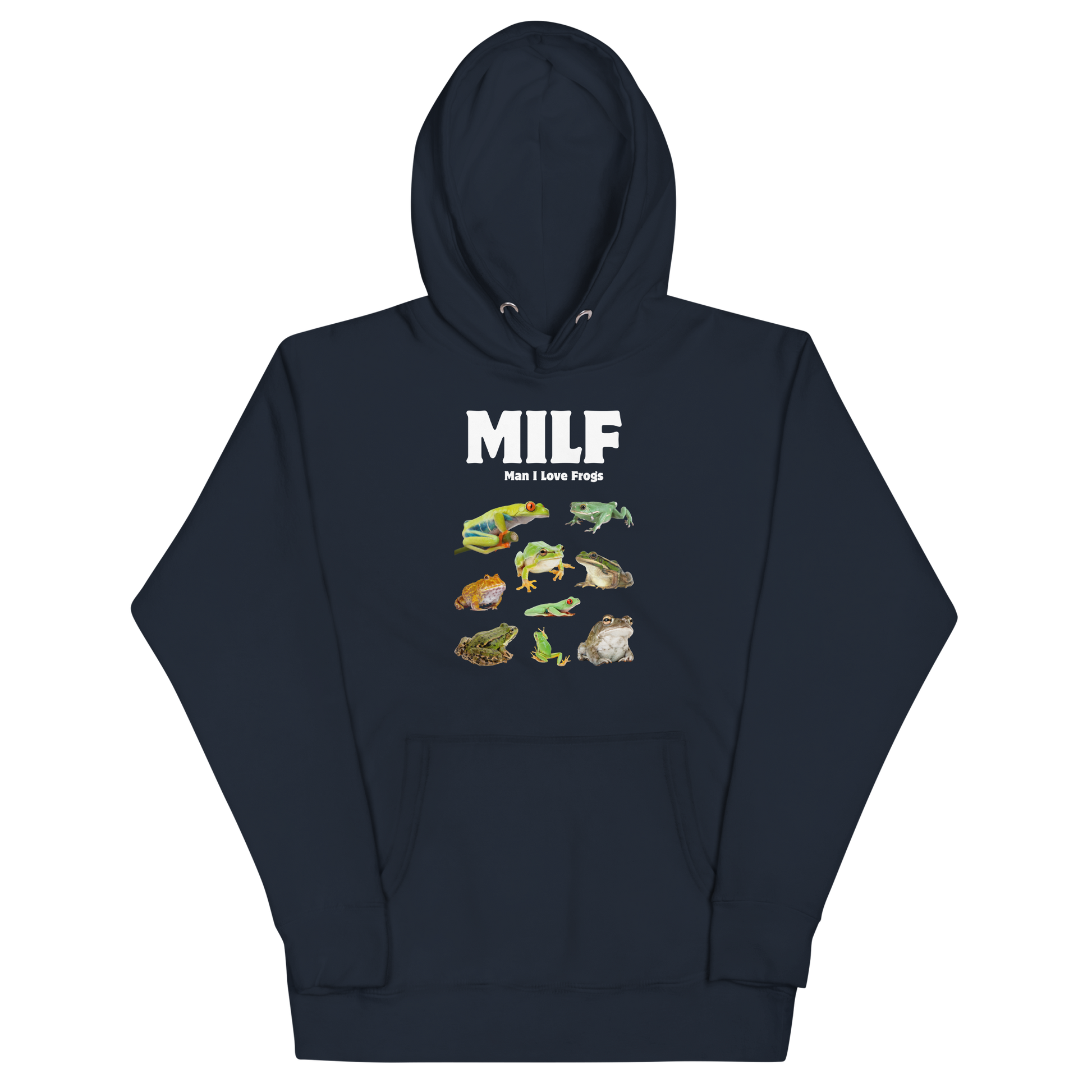 Funny Man I Love Frogs premium graphic hoodie in navy blazer by Boozy Fox
