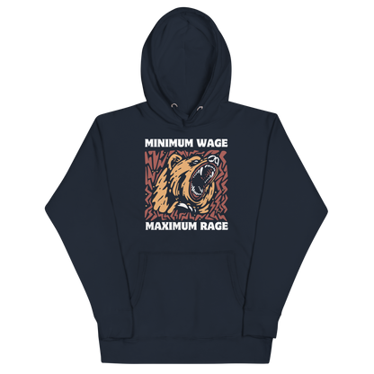 Funny Minimum Wage Maximum Rage Bear premium graphic hoodie in navy blazer by Boozy Fox