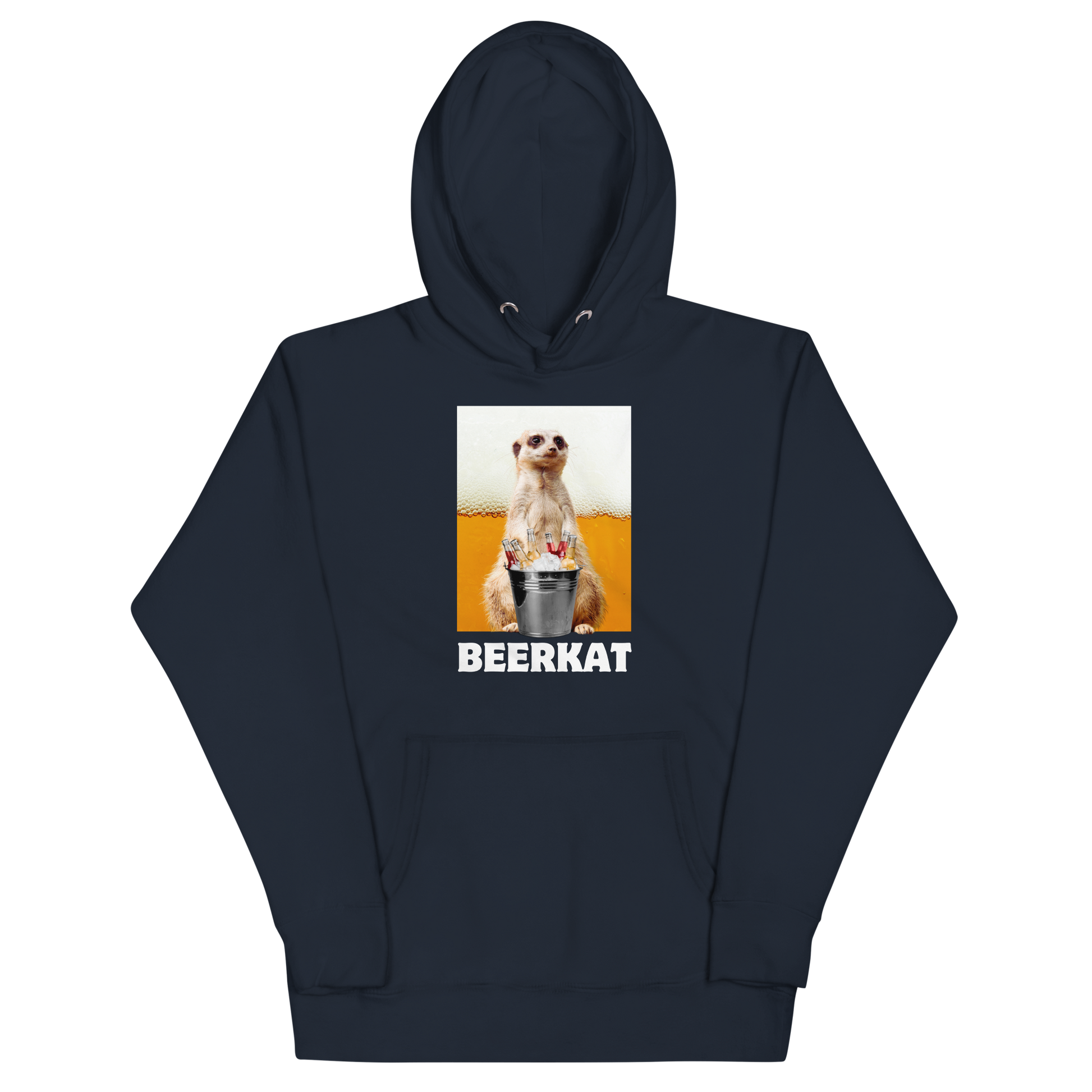 Funny Meerkat Beer premium graphic hoodie in navy blazer by Boozy Fox