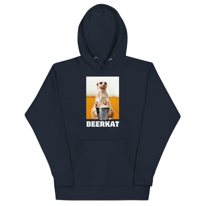 Funny Meerkat Beer premium graphic hoodie in navy blazer by Boozy Fox