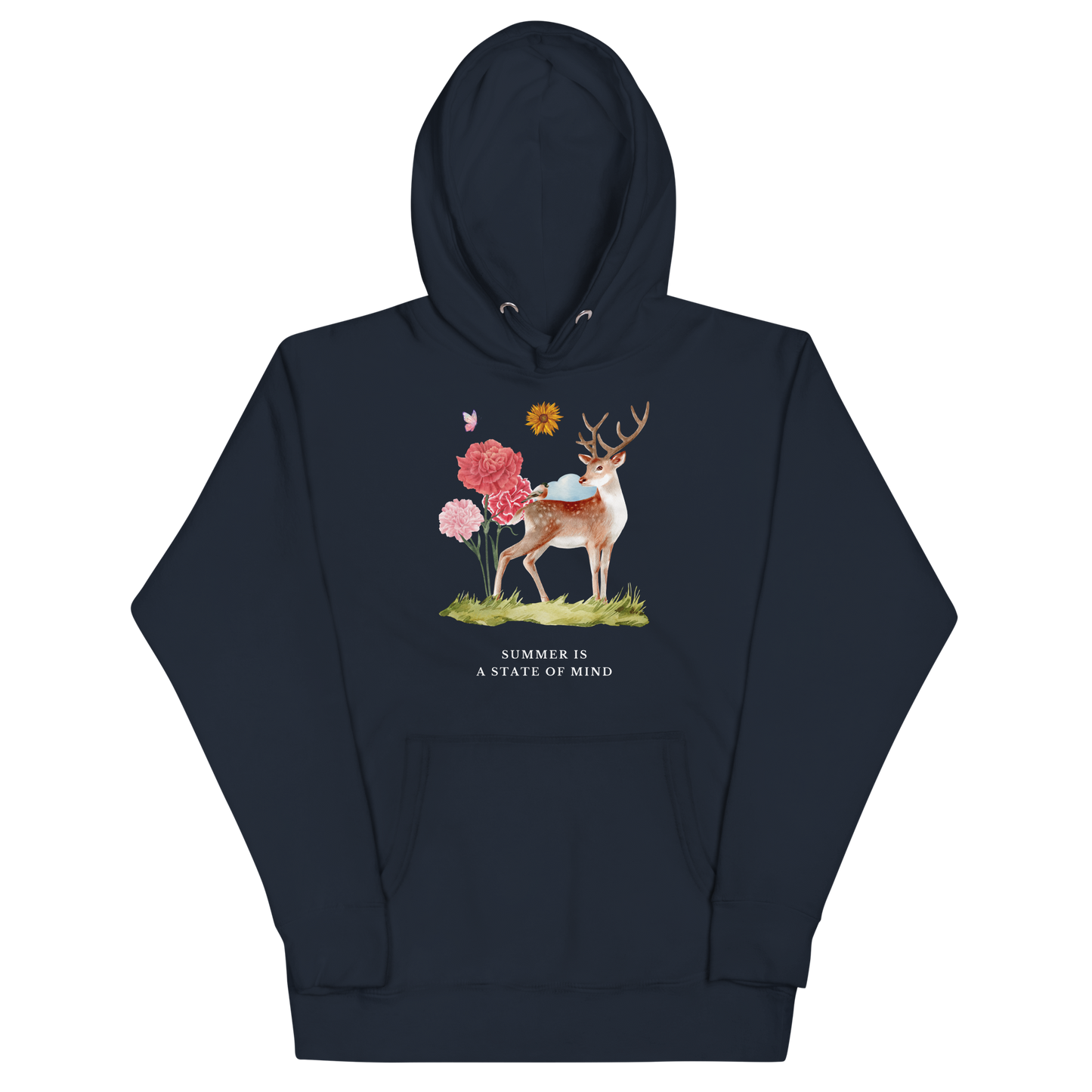 Funny Summer Is a State of Mind Deer premium graphic hoodie in navy blazer by Boozy Fox