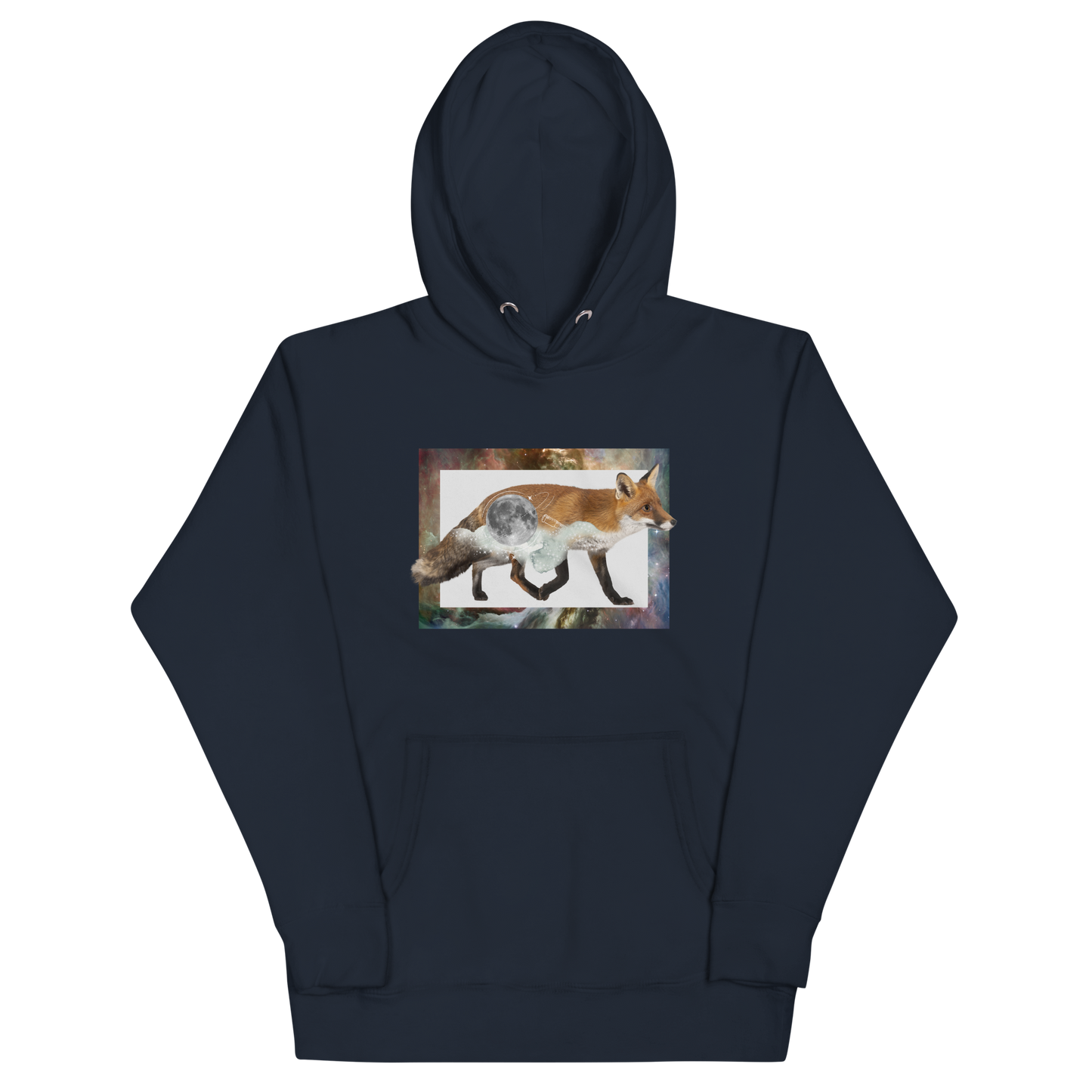 Funny Space Fox premium graphic hoodie in navy blazer by Boozy Fox