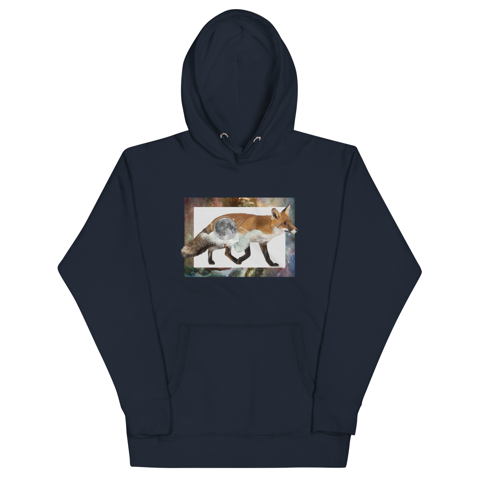Funny Space Fox premium graphic hoodie in navy blazer by Boozy Fox
