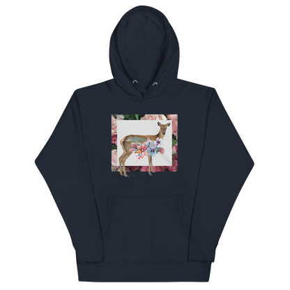 Funny Floral Deer summer premium graphic hoodie in navy blazer by Boozy Fox