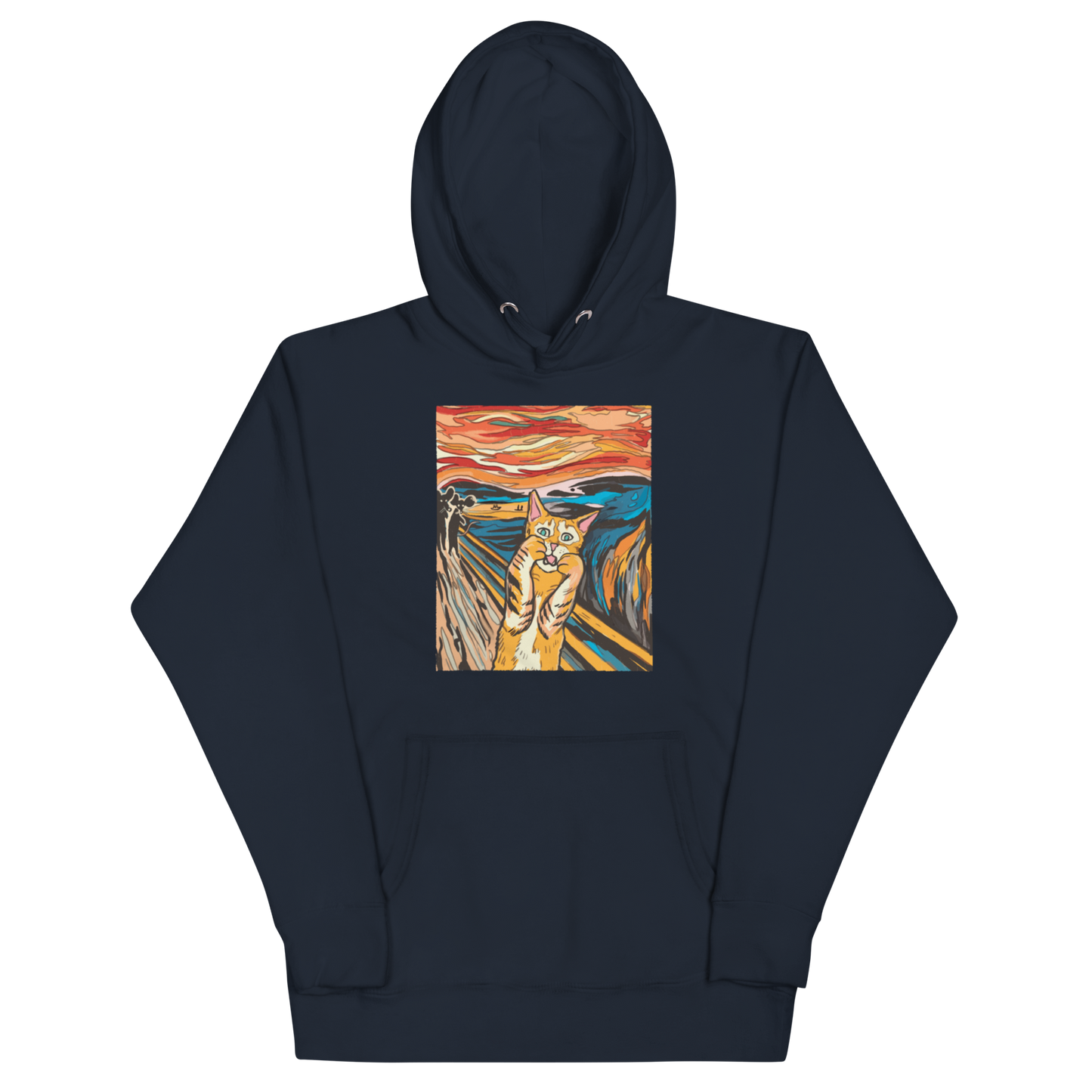 Funny The Screaming Cat parody premium graphic hoodie in navy blazer by Boozy Fox