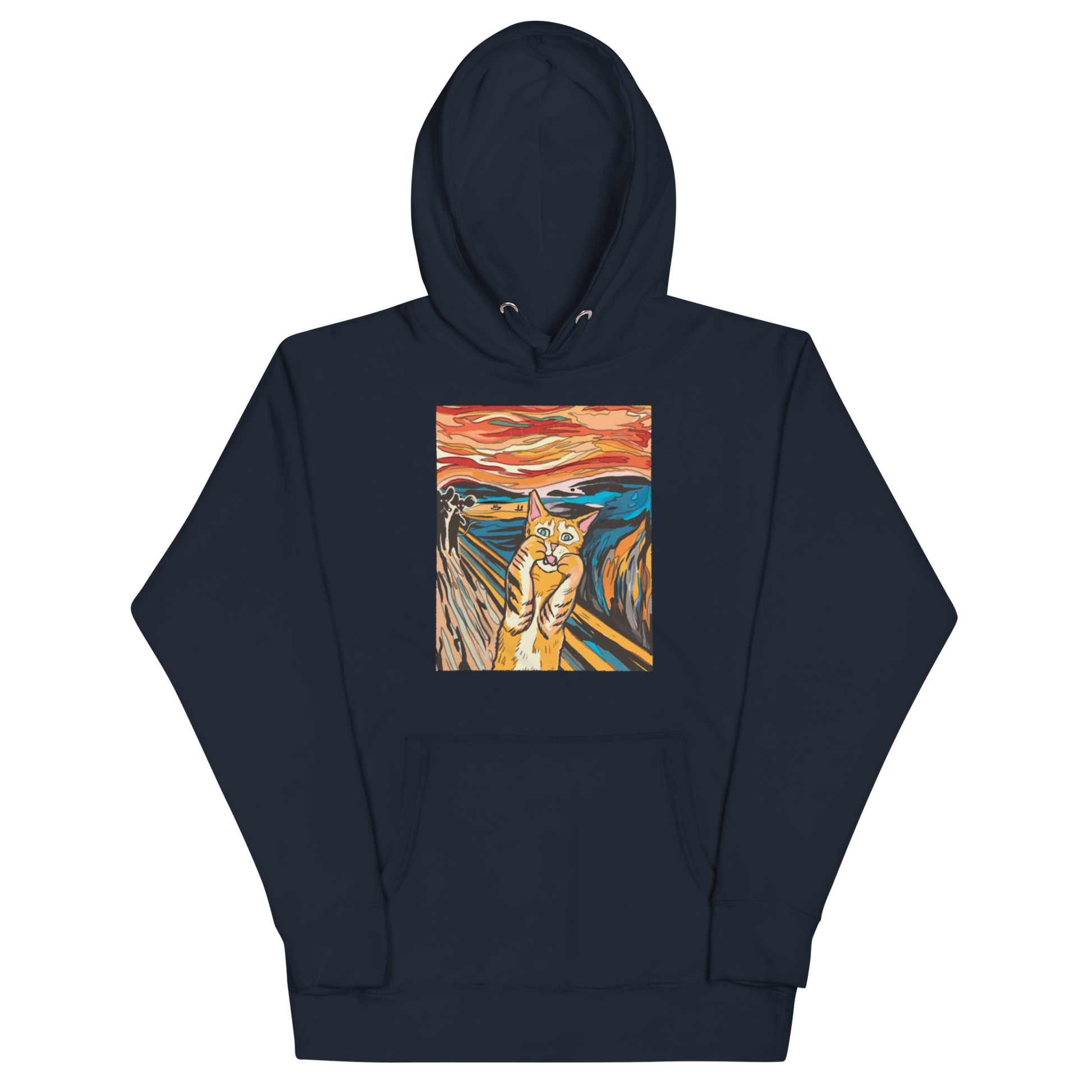 Funny The Screaming Cat parody premium graphic hoodie in navy blazer by Boozy Fox