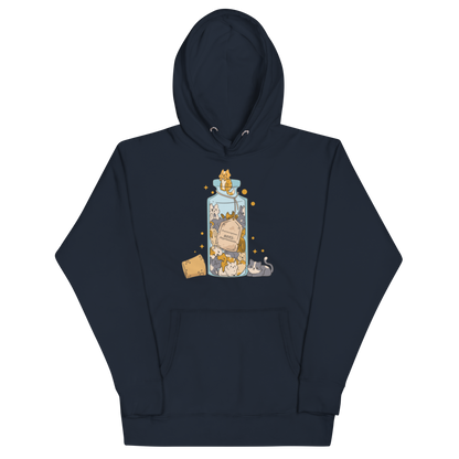 Funny Purrscription: Anti-depressants Cat premium graphic hoodie in navy blazer by Boozy Fox
