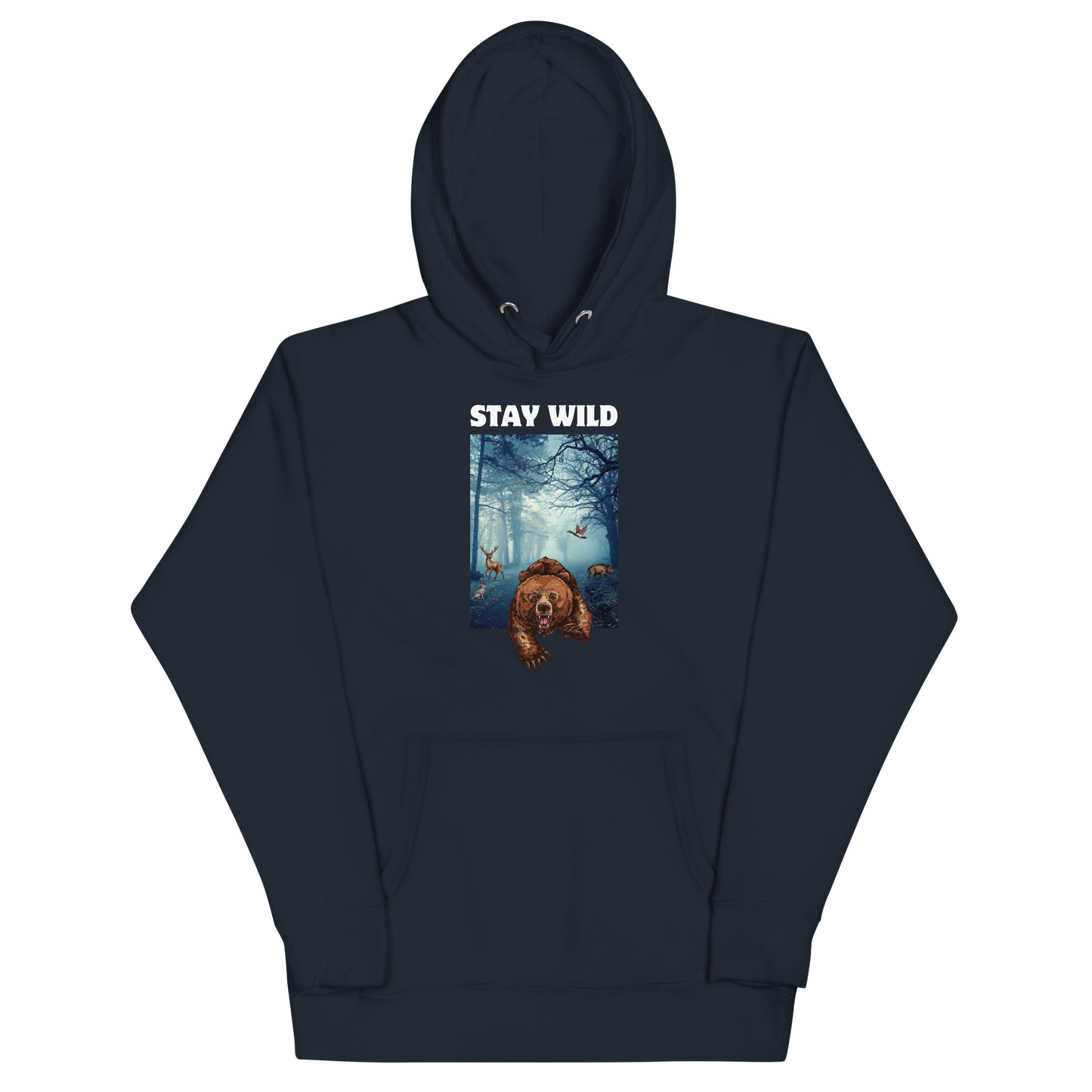 Funny Stay Wild Bear premium graphic hoodie in navy blazer by Boozy Fox