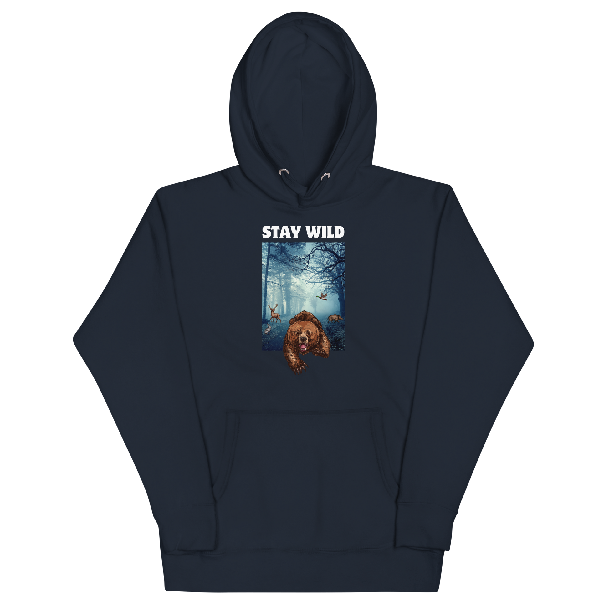Funny Stay Wild Bear premium graphic hoodie in navy blazer by Boozy Fox