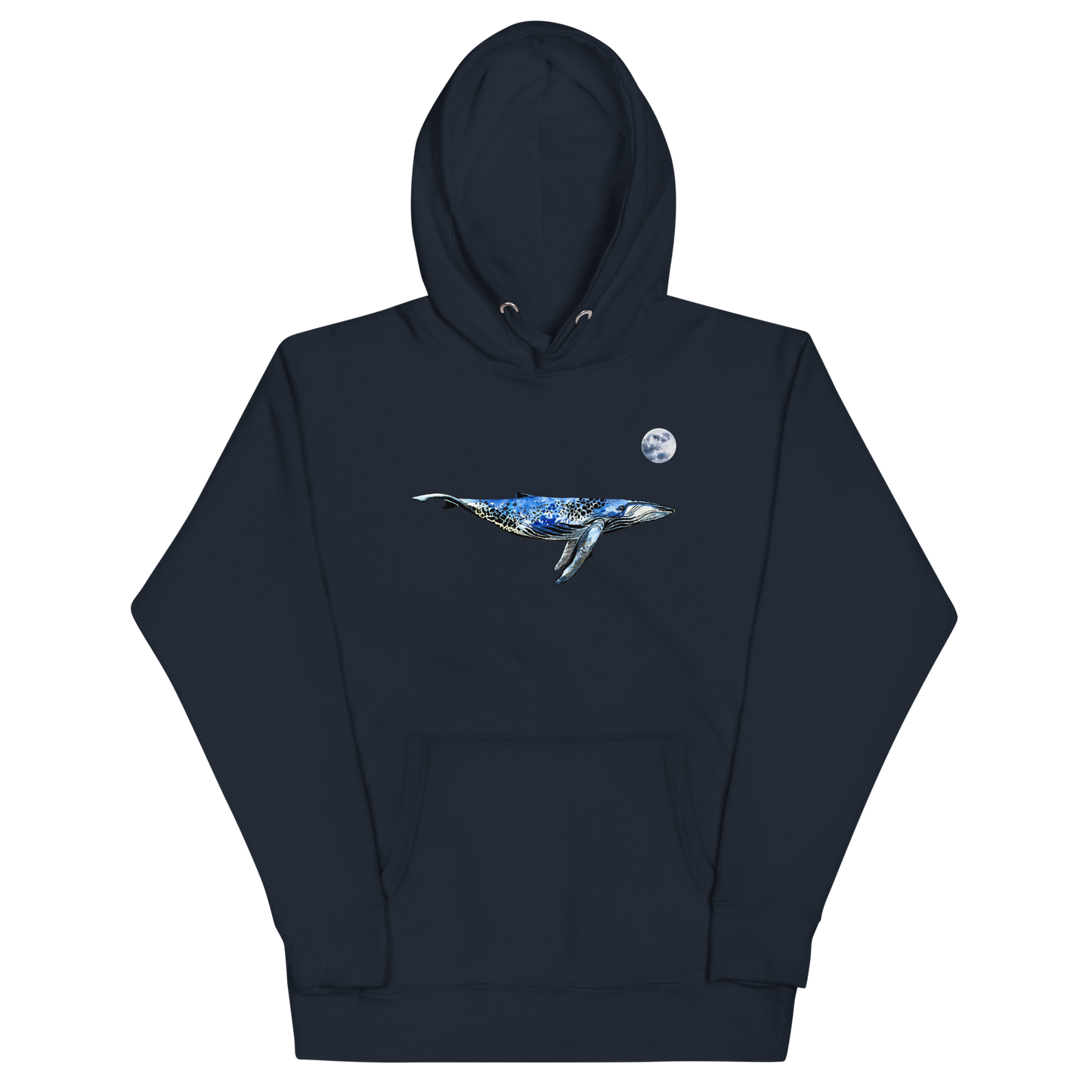 Funny Whale under the moon premium graphic hoodie in navy blazer by Boozy Fox
