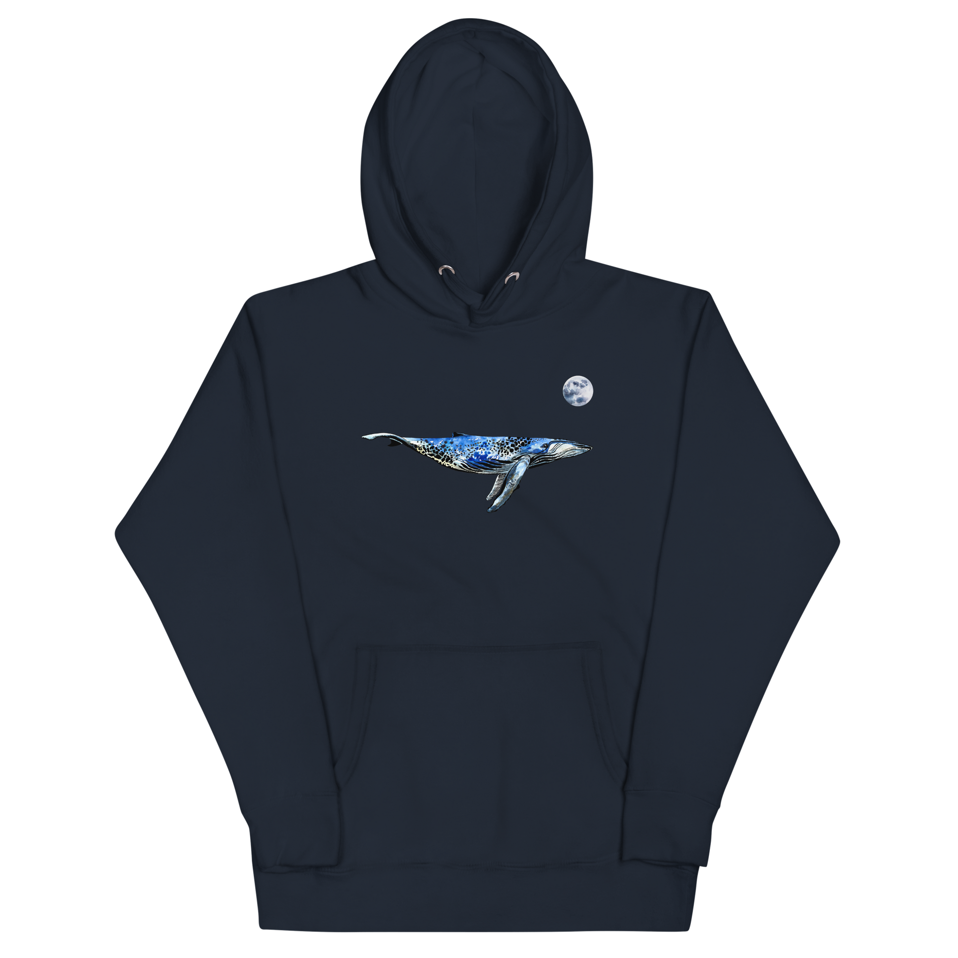 Funny Whale under the moon premium graphic hoodie in navy blazer by Boozy Fox