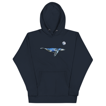 Funny Whale under the moon premium graphic hoodie in navy blazer by Boozy Fox