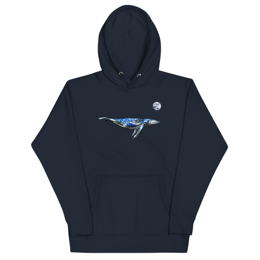 Funny Whale under the moon premium graphic hoodie in navy blazer by Boozy Fox
