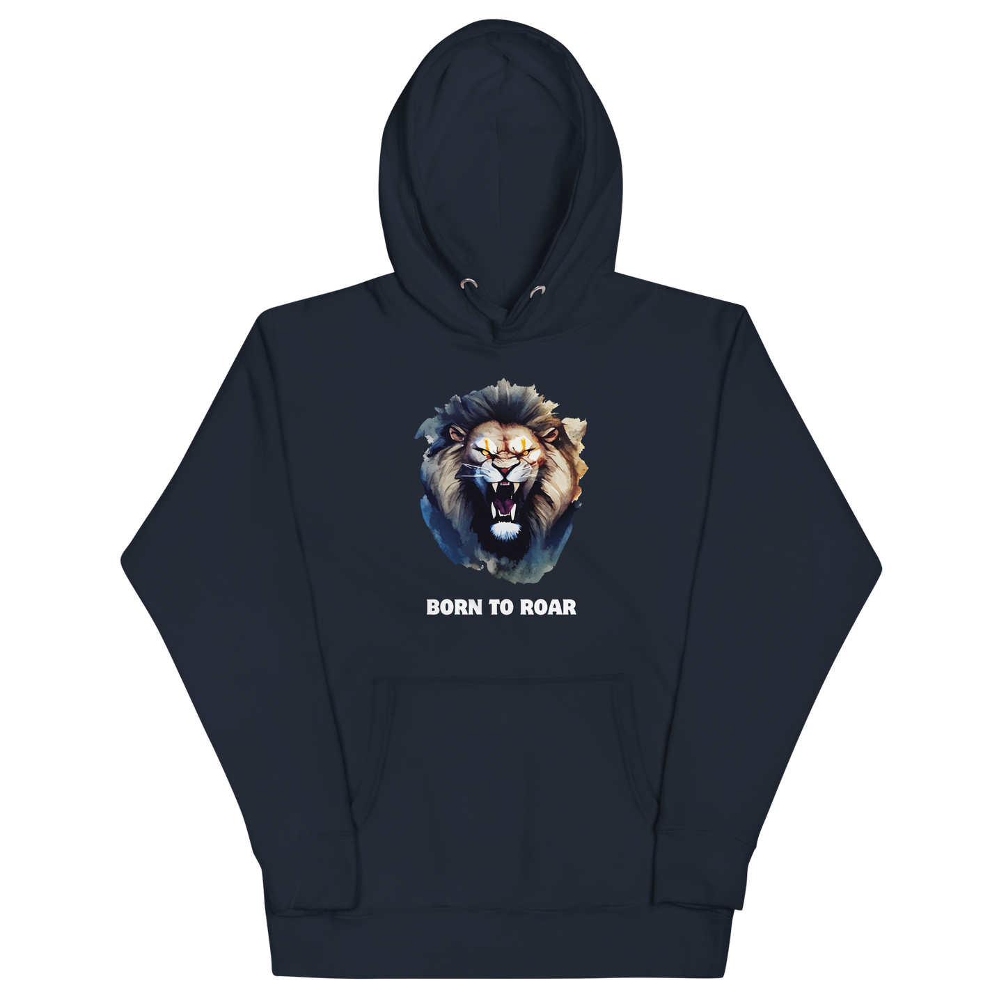 Funny Born to Roar Angry Lion premium graphic hoodie in navy blazer by Boozy Fox