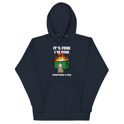 Funny Dumpster Fire Raccoon premium graphic hoodie in navy blazer by Boozy Fox