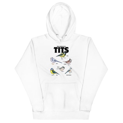 Funny Stop Staring At My Tits Bird premium graphic hoodie in white by Boozy Fox