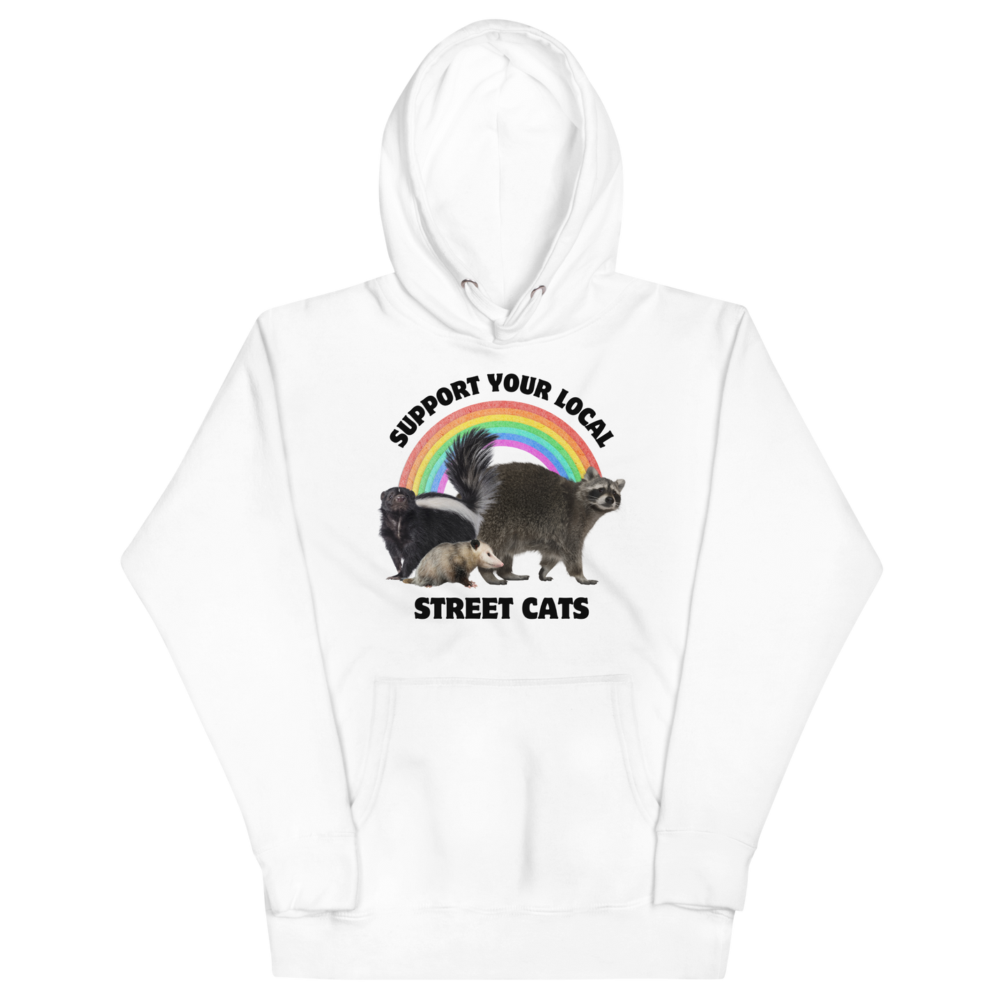 Funny Support Your Local Street Cats premium graphic hoodie in white by Boozy Fox