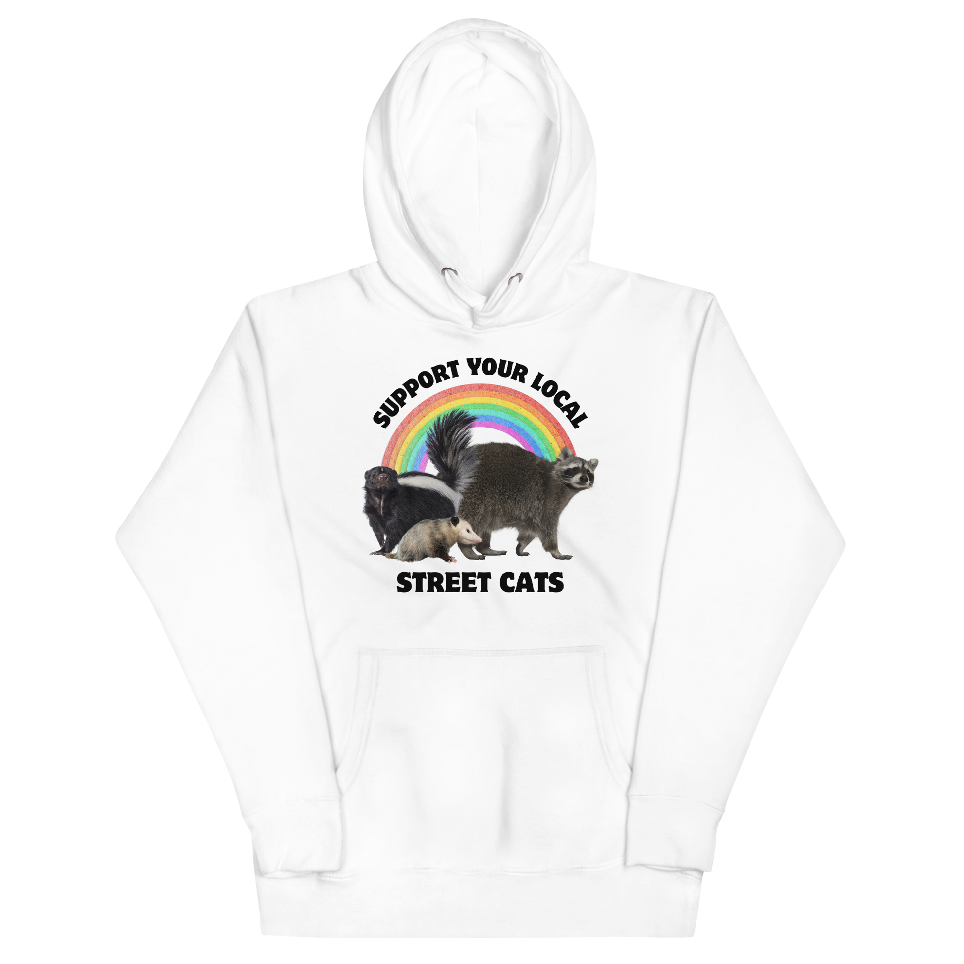 Funny Support Your Local Street Cats premium graphic hoodie in white by Boozy Fox