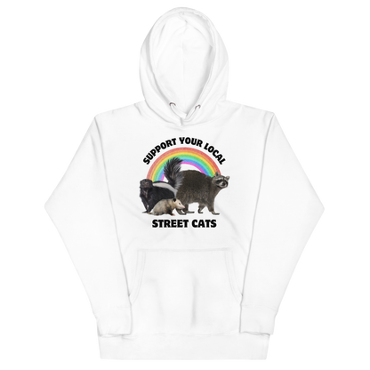 Funny Support Your Local Street Cats premium graphic hoodie in white by Boozy Fox