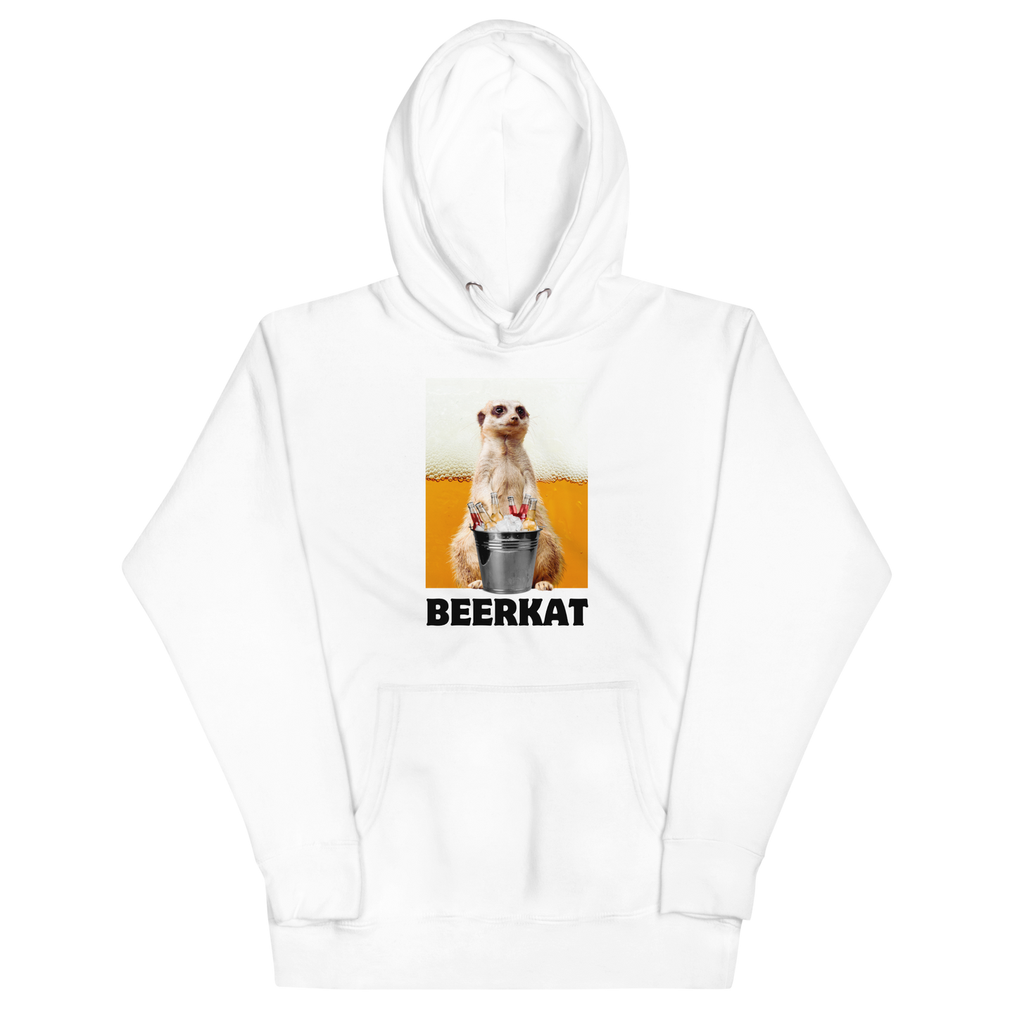 Funny Meerkat Beer premium graphic hoodie in white by Boozy Fox