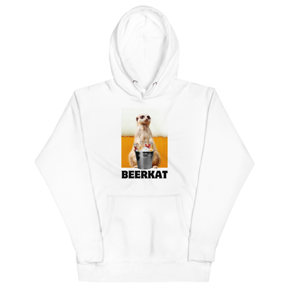 Funny Meerkat Beer premium graphic hoodie in white by Boozy Fox