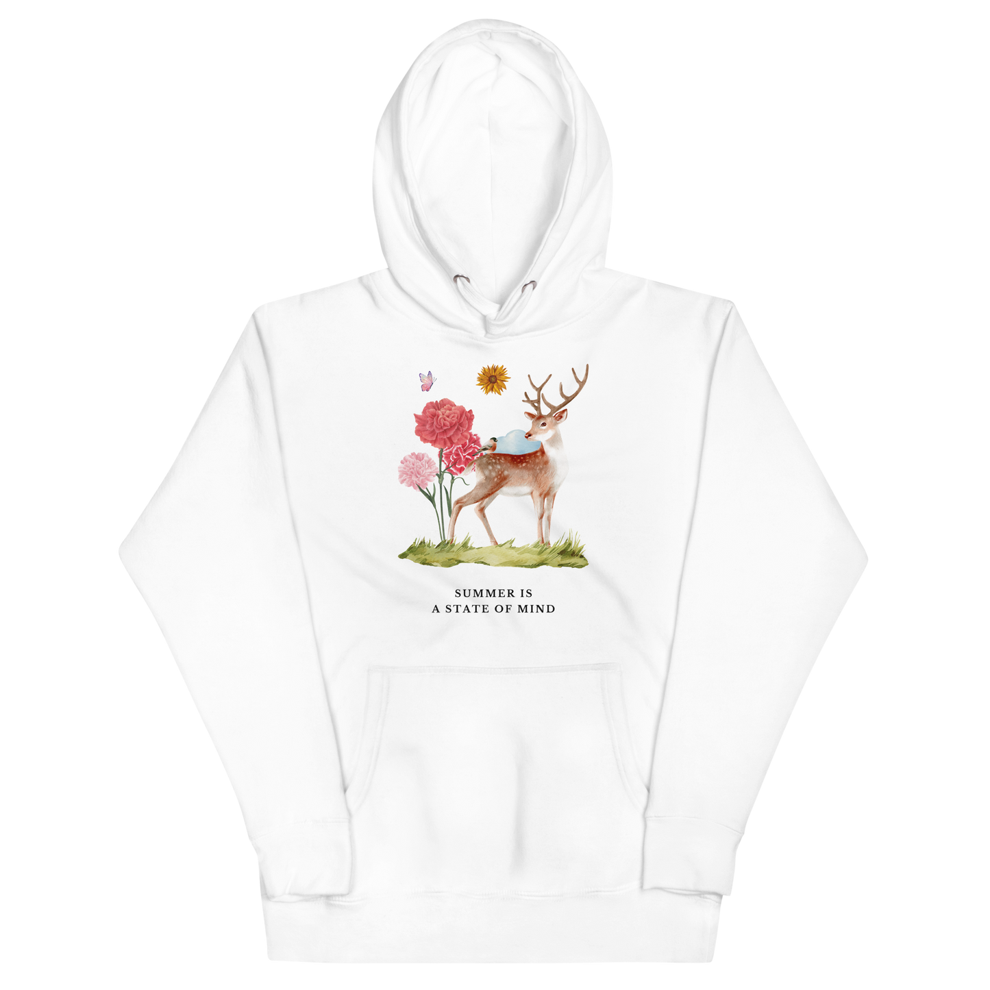 Funny Summer Is a State of Mind Deer premium graphic hoodie in white by Boozy Fox