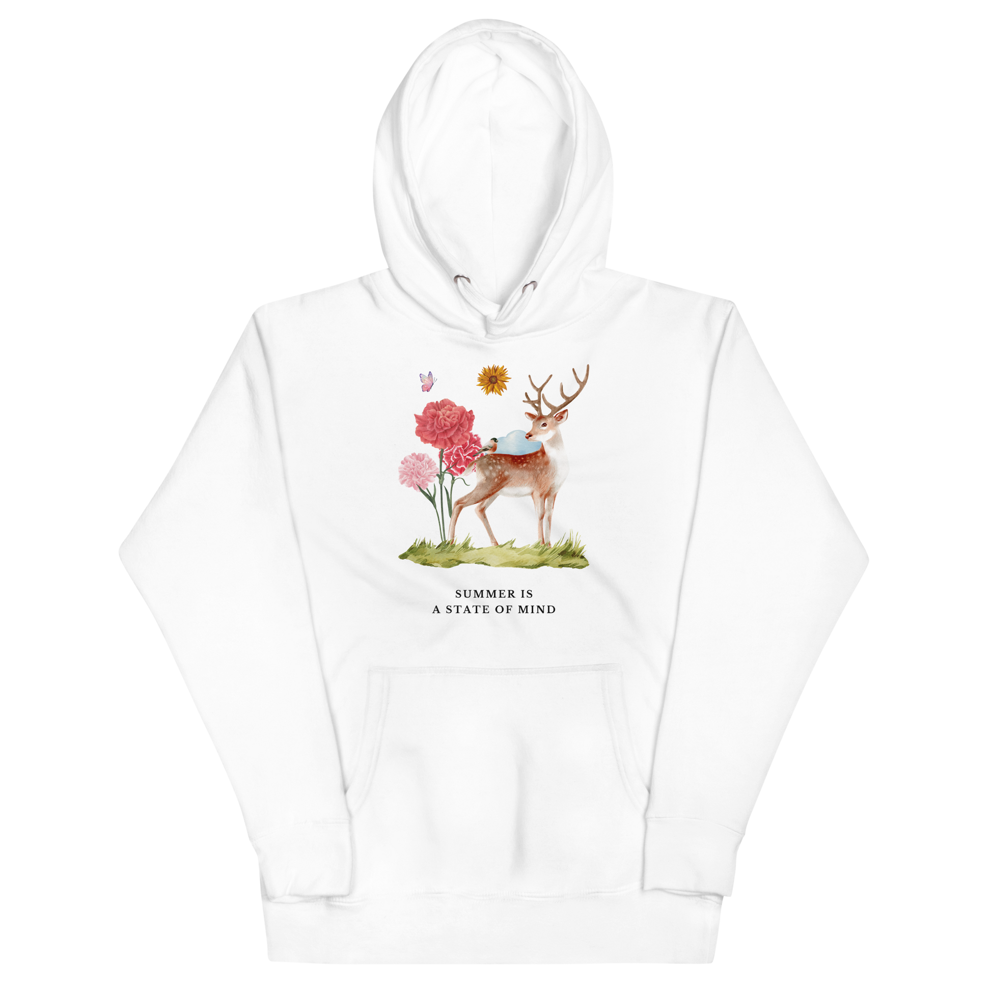 Funny Summer Is a State of Mind Deer premium graphic hoodie in white by Boozy Fox