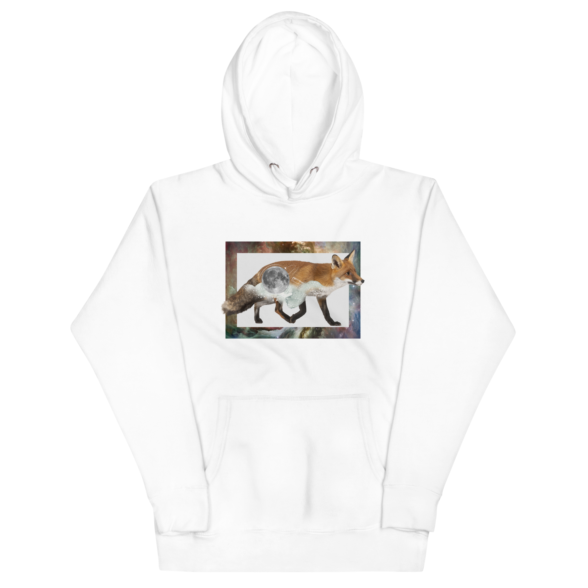 Funny Space Fox premium graphic hoodie in white by Boozy Fox