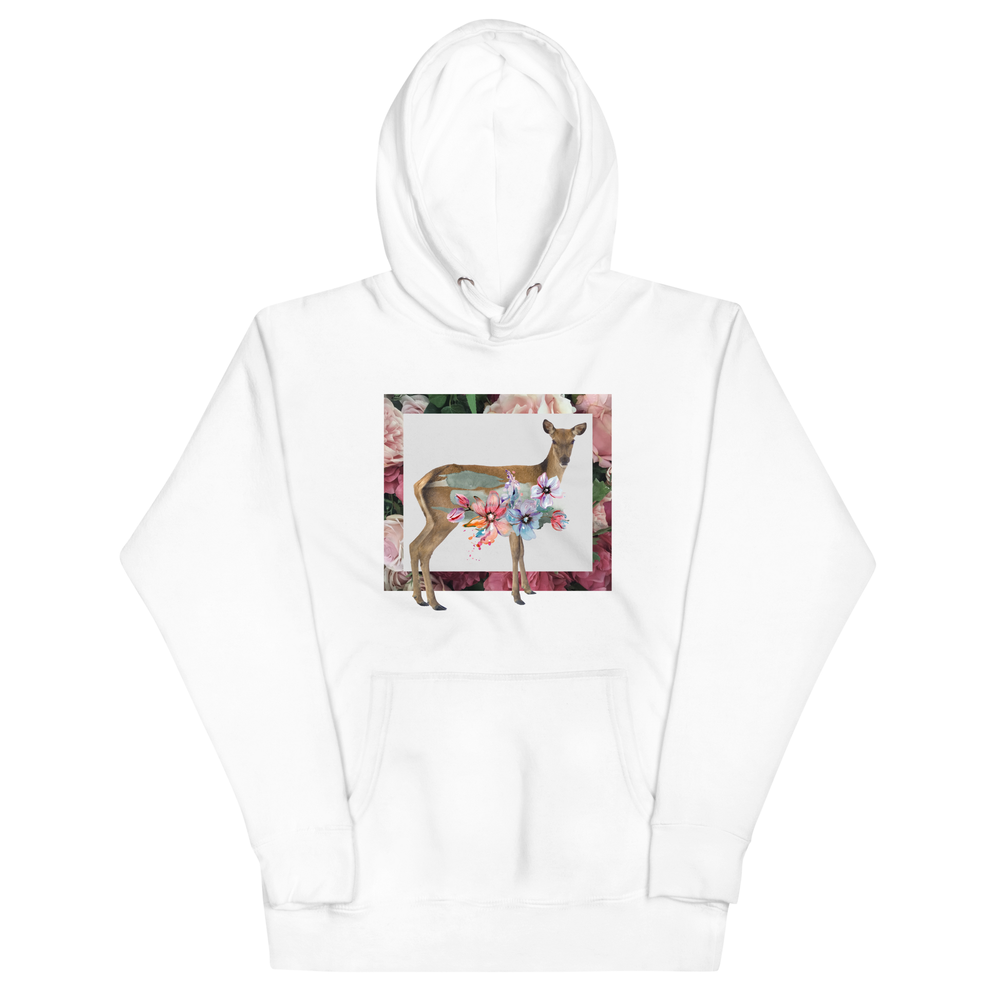 Funny Floral Deer summer premium graphic hoodie in white by Boozy Fox
