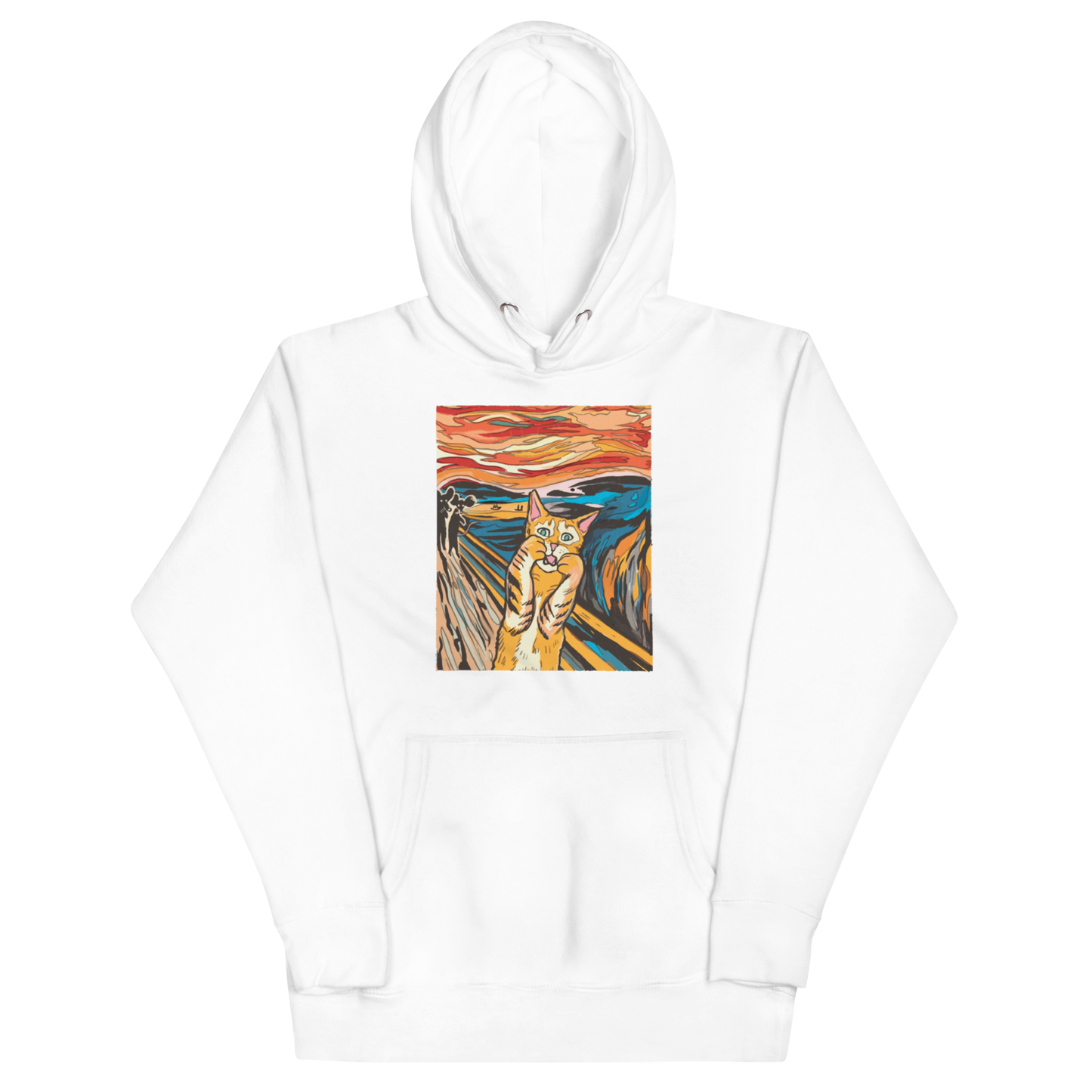 Funny The Screaming Cat parody premium graphic hoodie in white by Boozy Fox