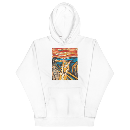 Funny The Screaming Cat parody premium graphic hoodie in white by Boozy Fox