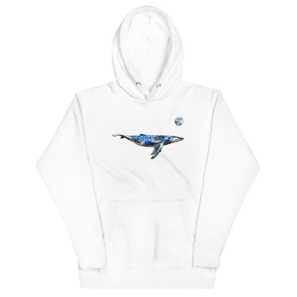 Funny Whale under the moon premium graphic hoodie in white by Boozy Fox