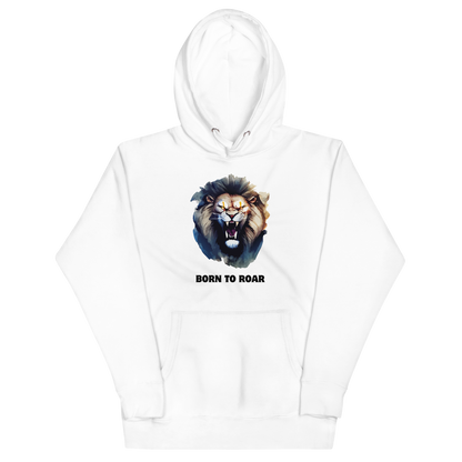 Funny Born to Roar Angry Lion premium graphic hoodie in white by Boozy Fox