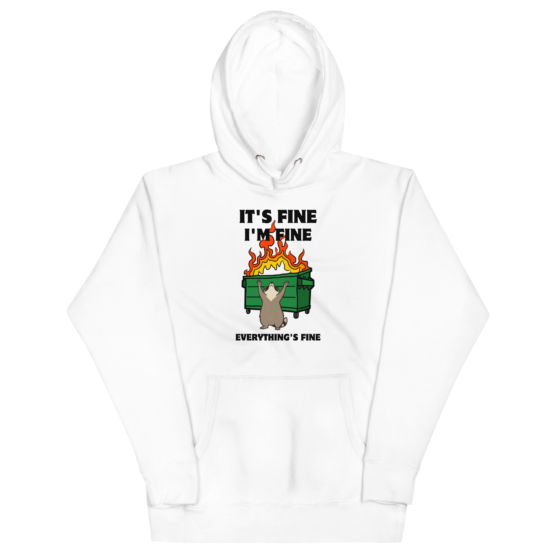 Funny Dumpster Fire Raccoon premium graphic hoodie in white by Boozy Fox