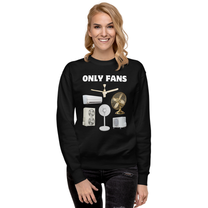 Smiling woman wearing a Black Only Fans Graphic Premium Sweatshirt - Boozy Fox