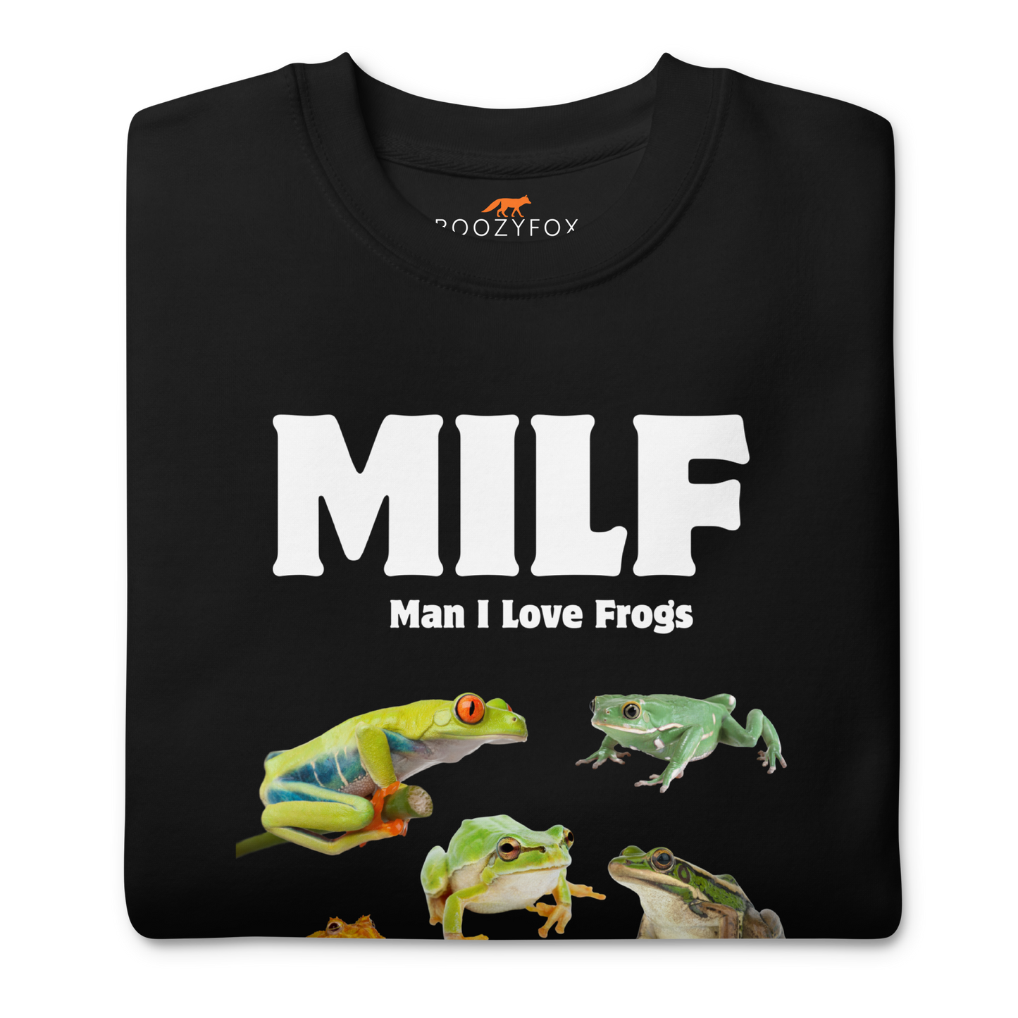 Front details of a Black Man I Love Frogs Graphic Premium Sweatshirt - Boozy Fox