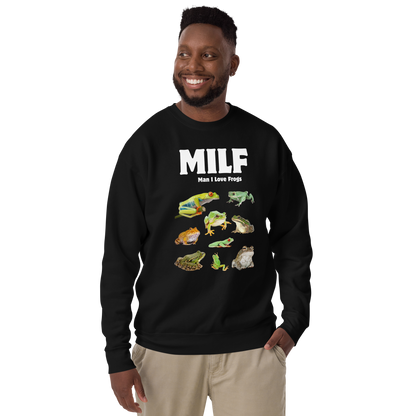 Smiling man wearing a Black Man I Love Frogs Graphic Premium Sweatshirt - Boozy Fox