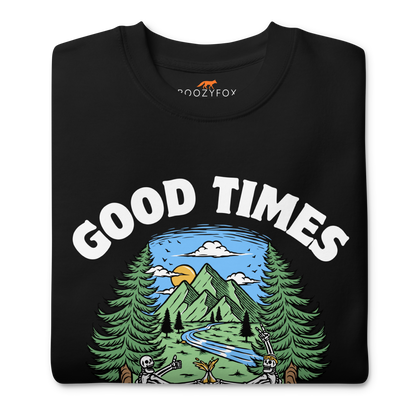 Front details of a Black Good Times Bad Friends Graphic Premium Sweatshirt - Boozy Fox