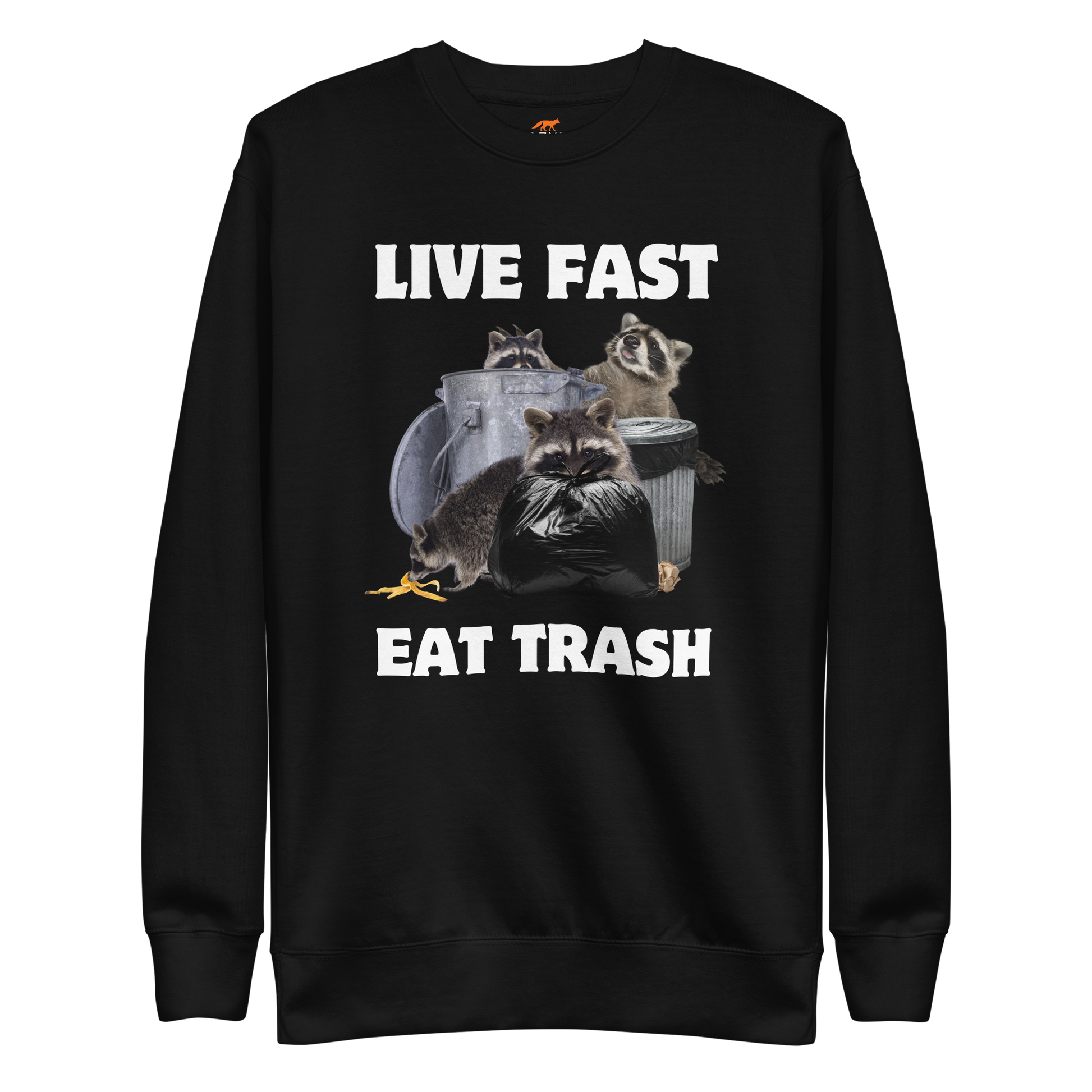Live Fast, Eat Trash Raccoon Graphic Premium Sweatshirt Online - Black - Boozy Fox