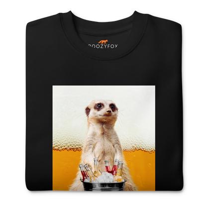 Front details of a Black Meerkat Graphic Premium Sweatshirt - Boozy Fox